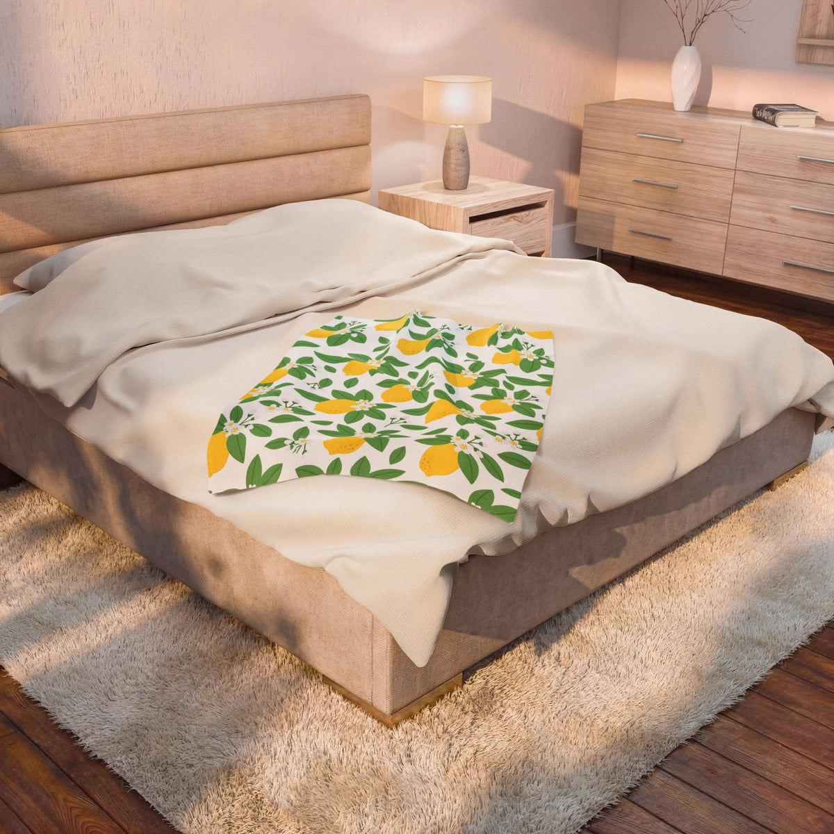 Farmhouse Lemon Pattern Velveteen Plush Blanket – Style 2