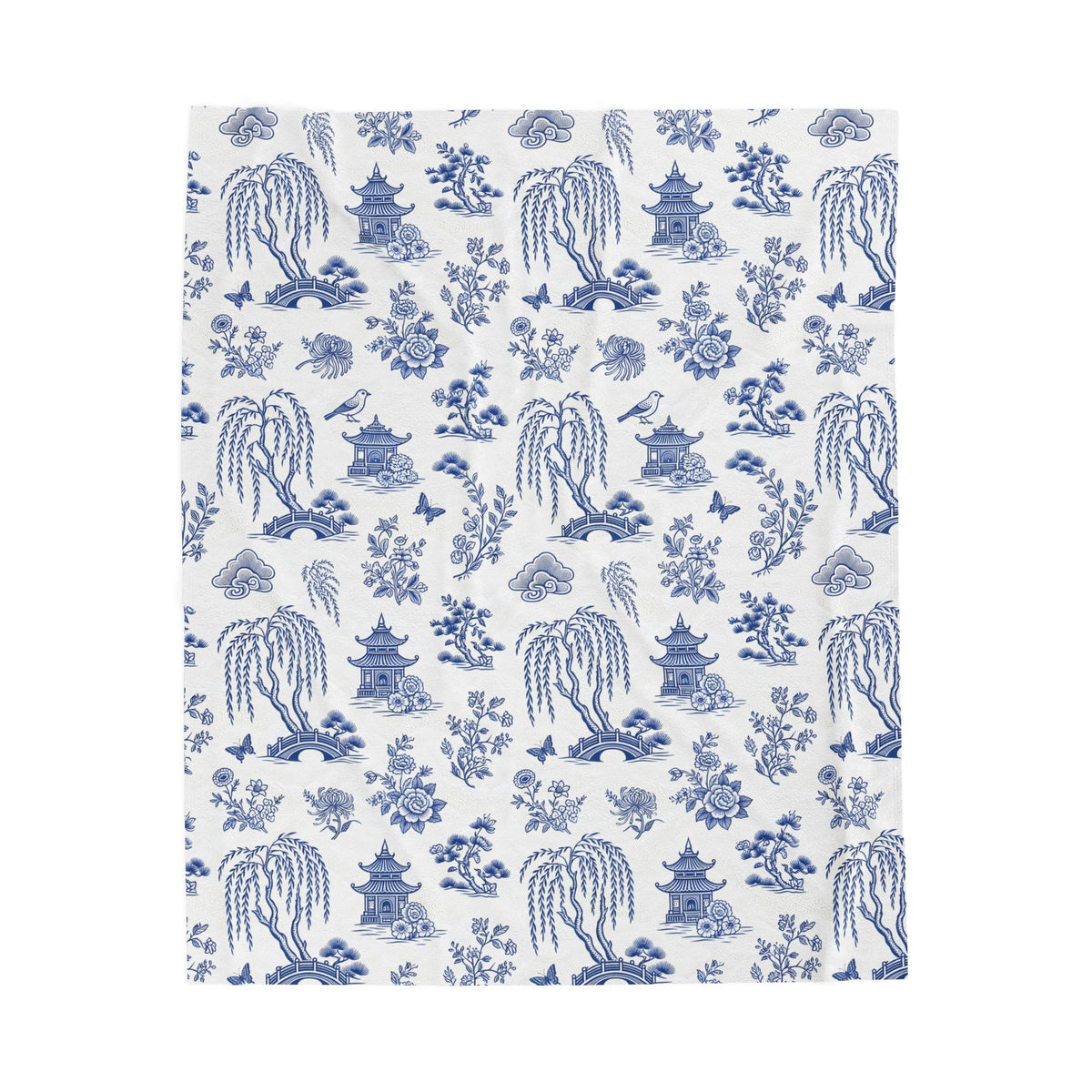 Blue Willow China Pattern Velveteen Plush Blanket – Style 2