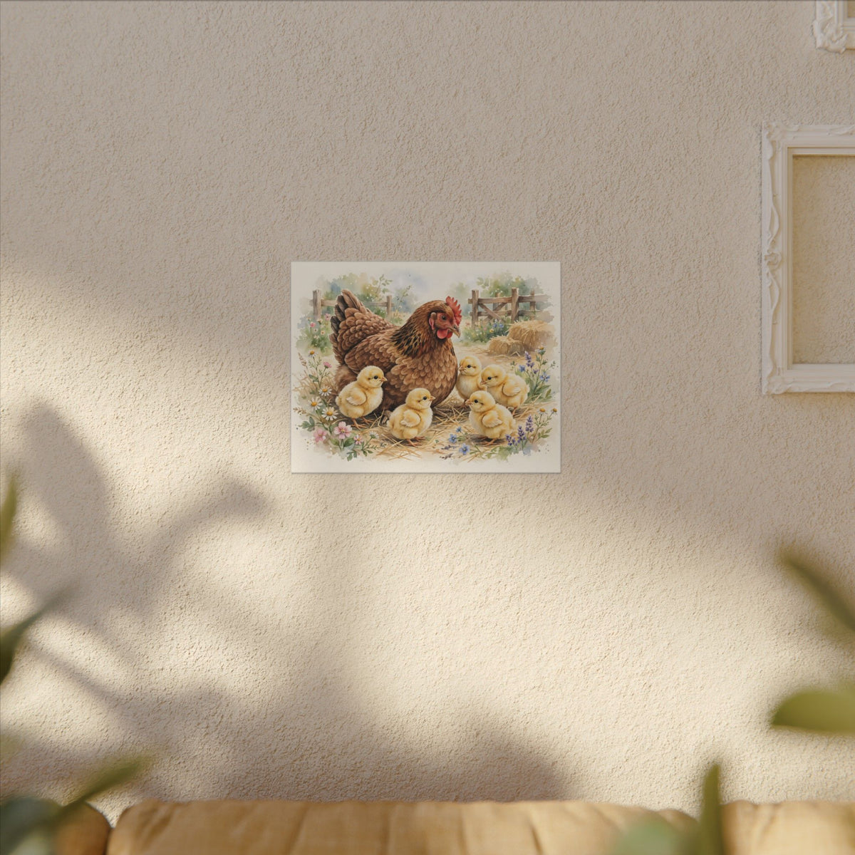 Hen and Chicks in the Barnyard Canvas Wall Art – Style 2