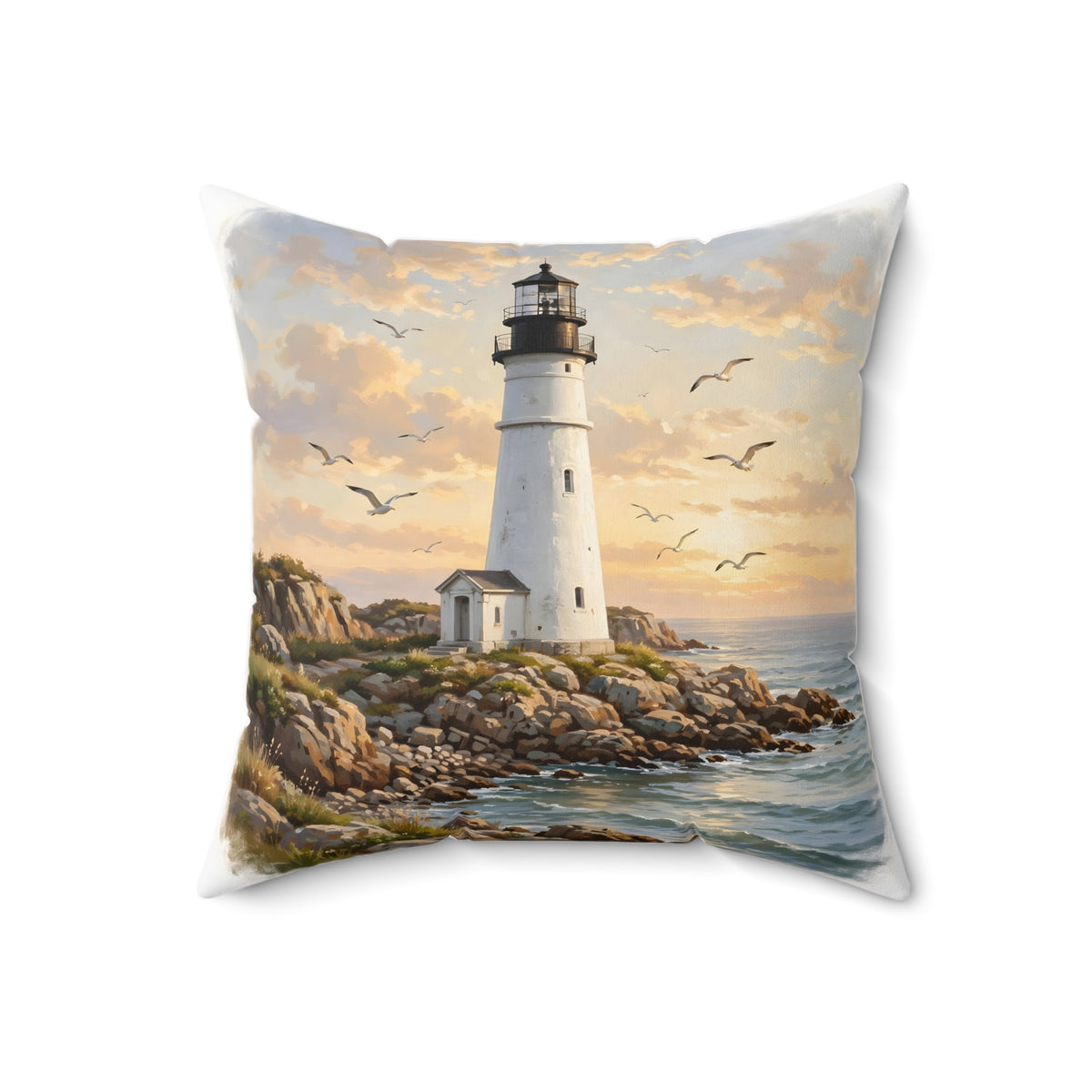 Lighthouse at Golden Hour Throw Pillow