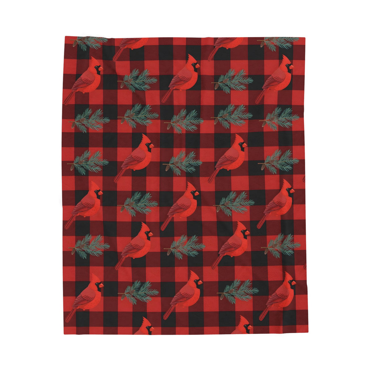 Cardinals and Buffalo Plaid Pattern Velveteen Plush Blanket – Style 2