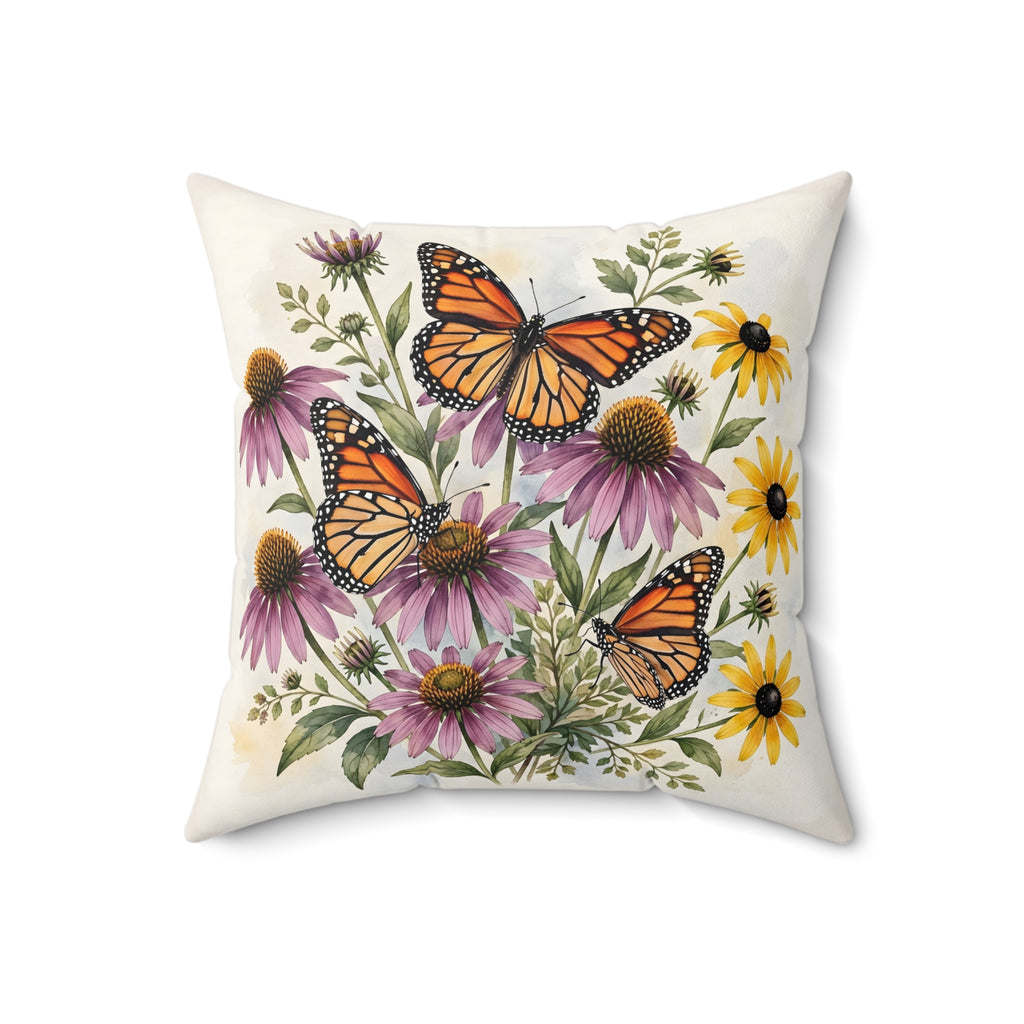 Monarch Butterflies and Wildflowers Throw Pillow