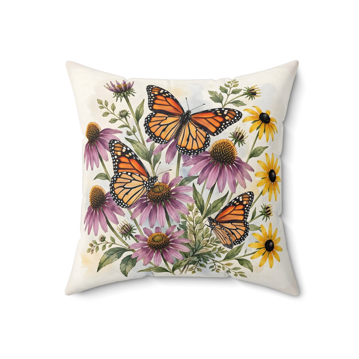 Monarch Butterflies and Wildflowers Throw Pillow