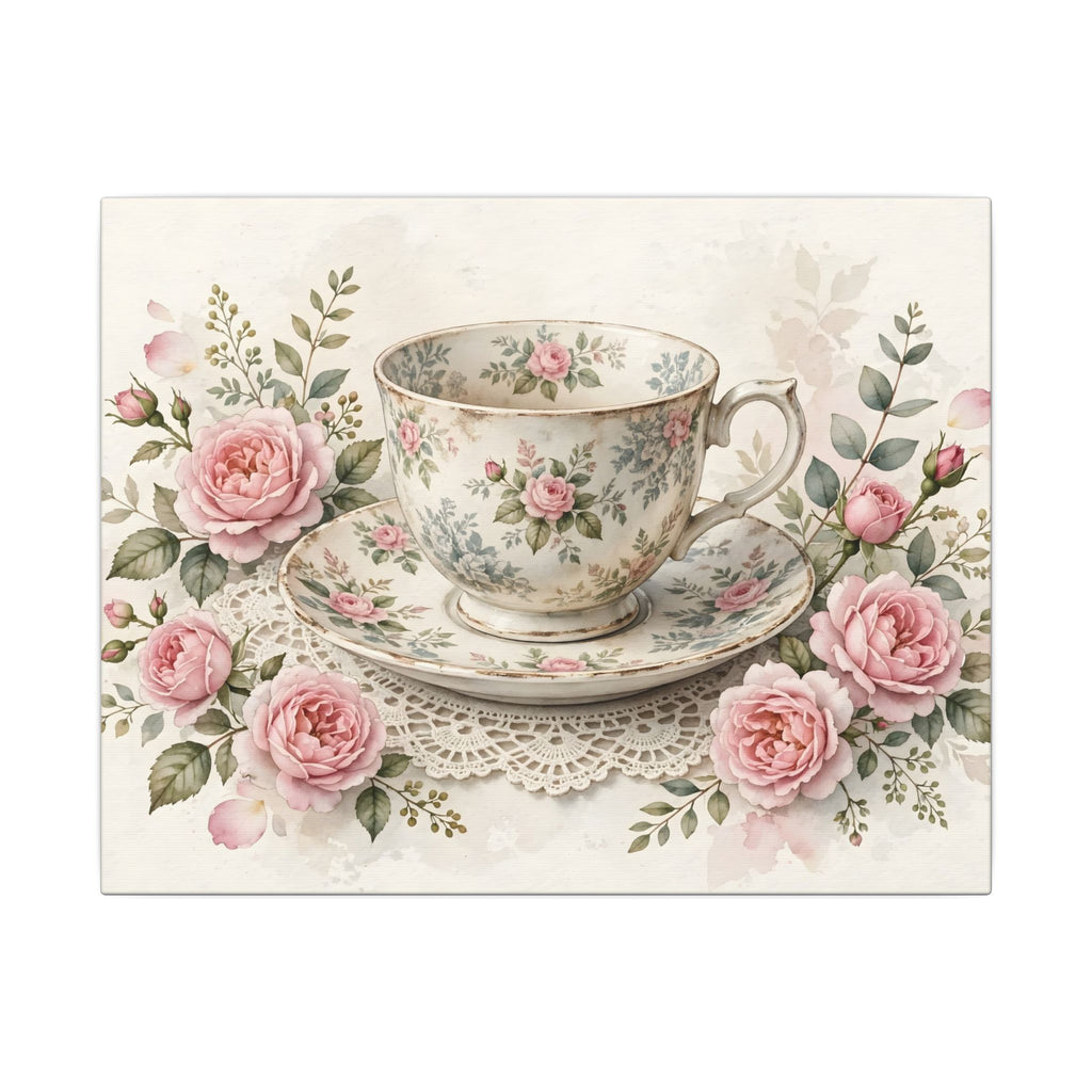 Roses and Vintage Teacup Canvas Wall Art – Style 2