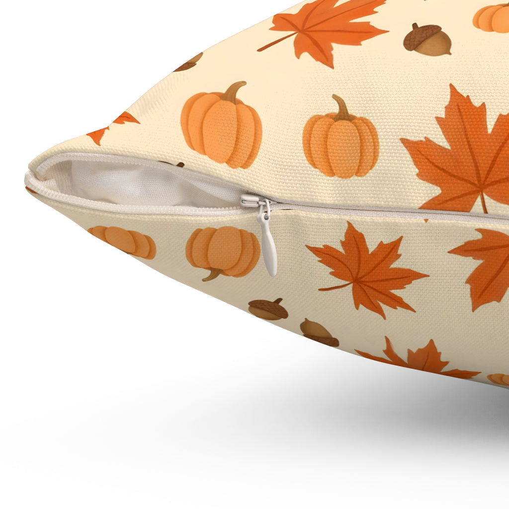 Autumn Leaves and Pumpkins Pattern Throw Pillow – Style 2