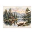 Mountain Cabin by the Lake Canvas Wall Art