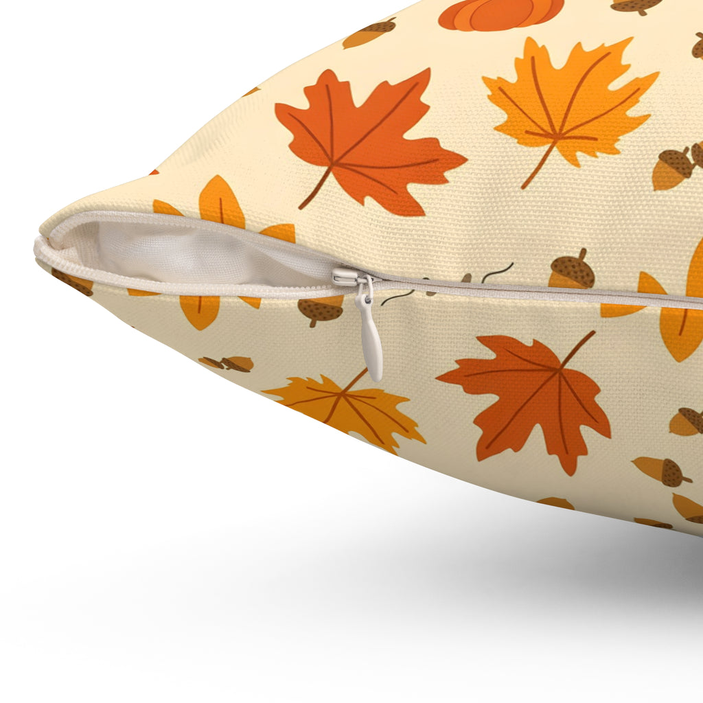 Autumn Leaves and Pumpkins Pattern Throw Pillow