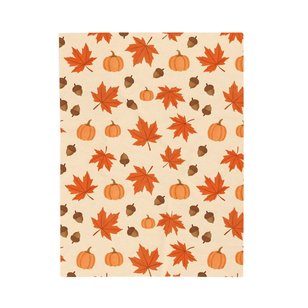 Autumn Leaves and Pumpkins Pattern Velveteen Plush Blanket – Style 2