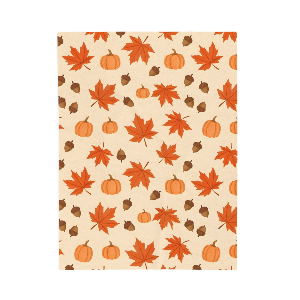 Autumn Leaves and Pumpkins Pattern Velveteen Plush Blanket – Style 2