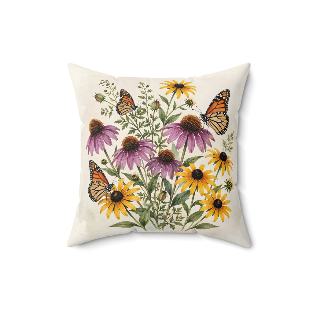 Monarch Butterflies and Wildflowers Throw Pillow – Style 2