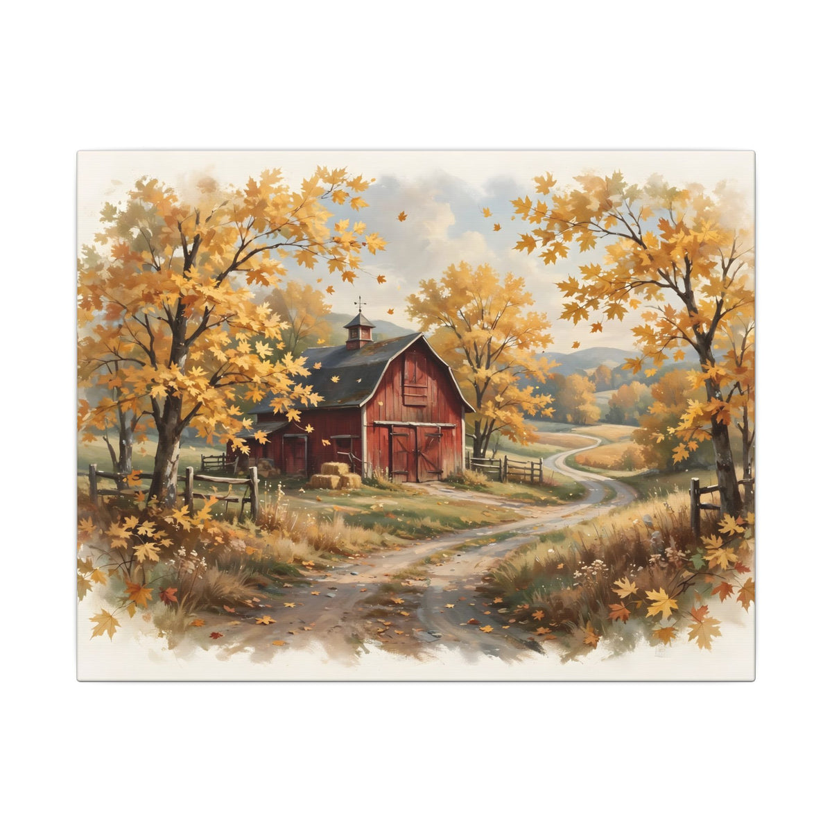 Autumn Red Barn Landscape Canvas Wall Art