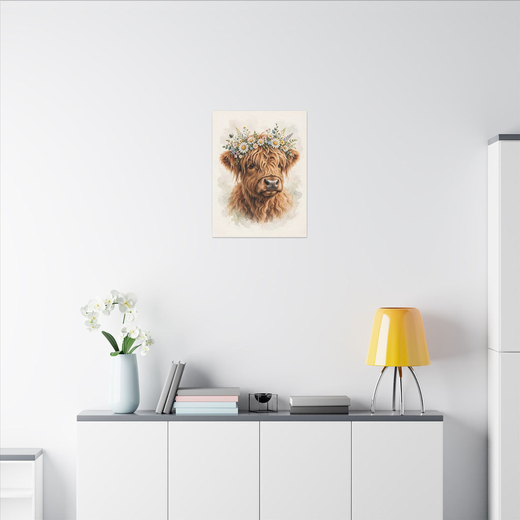 Highland Cow with Flower Crown Canvas Wall Art
