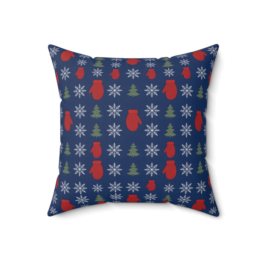 Snowflakes and Mittens Pattern Throw Pillow – Style 2