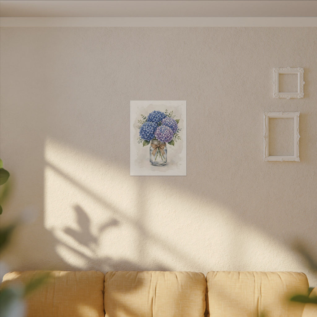Blue Hydrangeas in a Mason Jar Canvas Wall Art – Style 2