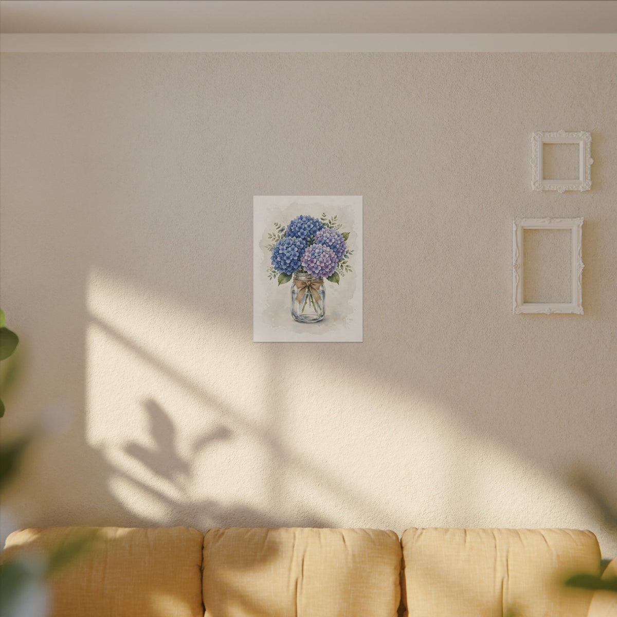 Blue Hydrangeas in a Mason Jar Canvas Wall Art – Style 2