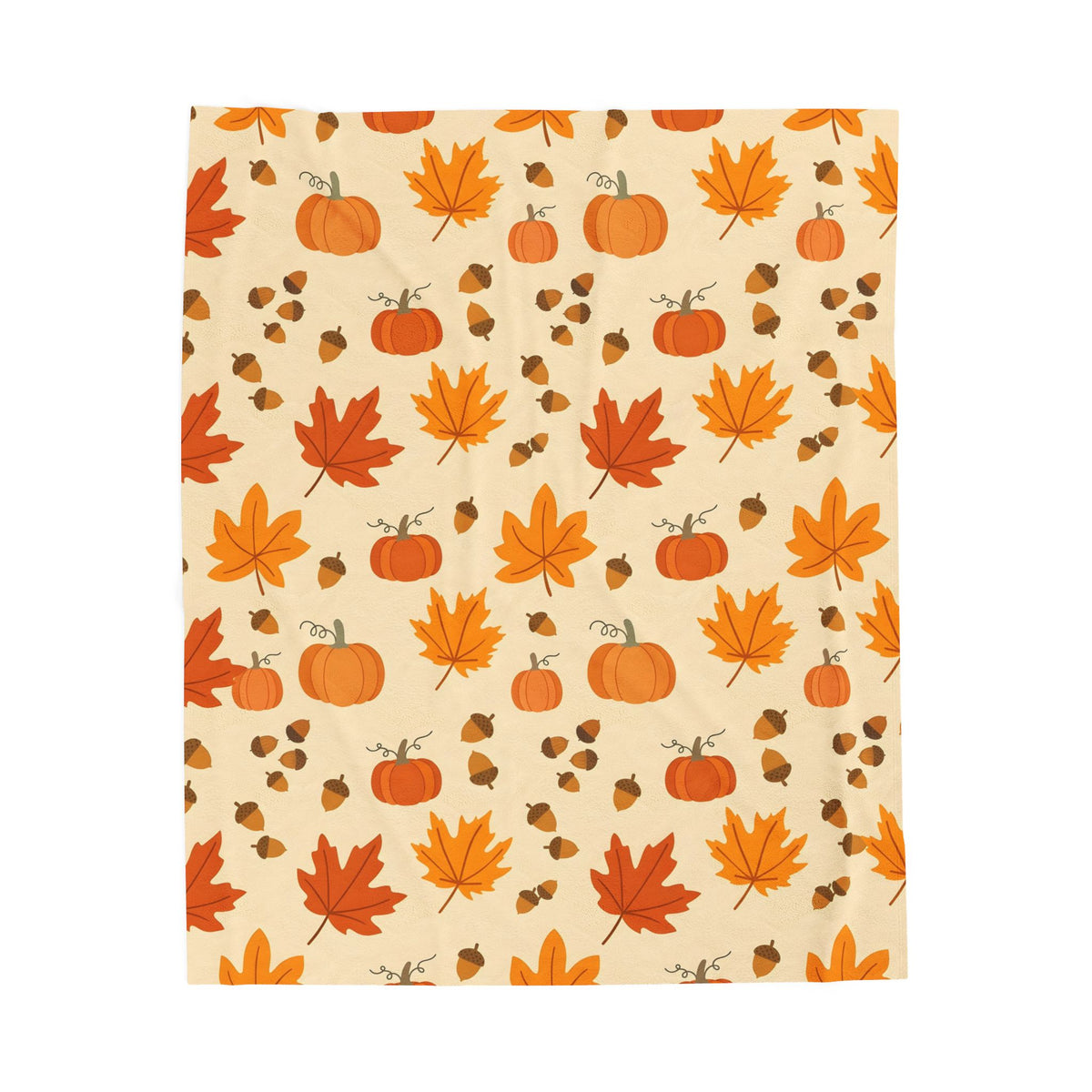 Autumn Leaves and Pumpkins Pattern Velveteen Plush Blanket