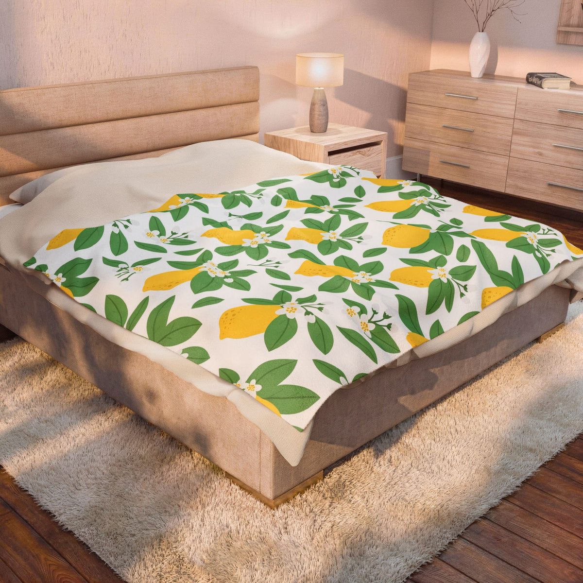 Farmhouse Lemon Pattern Velveteen Plush Blanket – Style 2