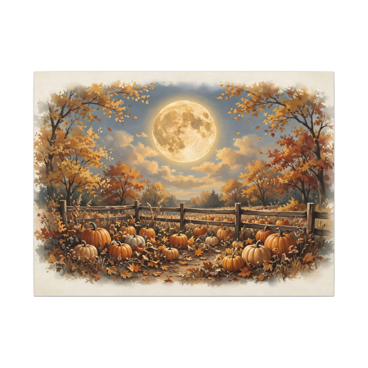 Harvest Moon over the Pumpkin Patch Canvas Wall Art