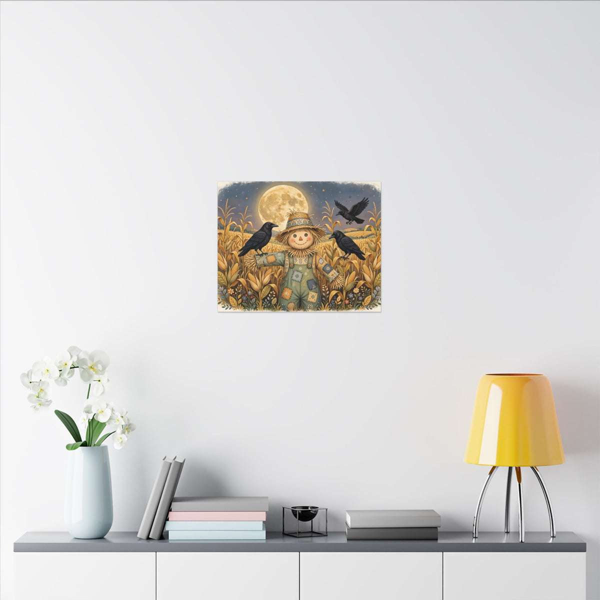Scarecrow and Crows in the Cornfield Canvas Wall Art