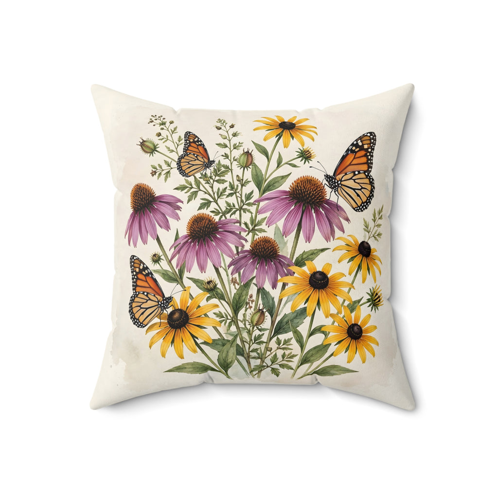 Monarch Butterflies and Wildflowers Throw Pillow – Style 2