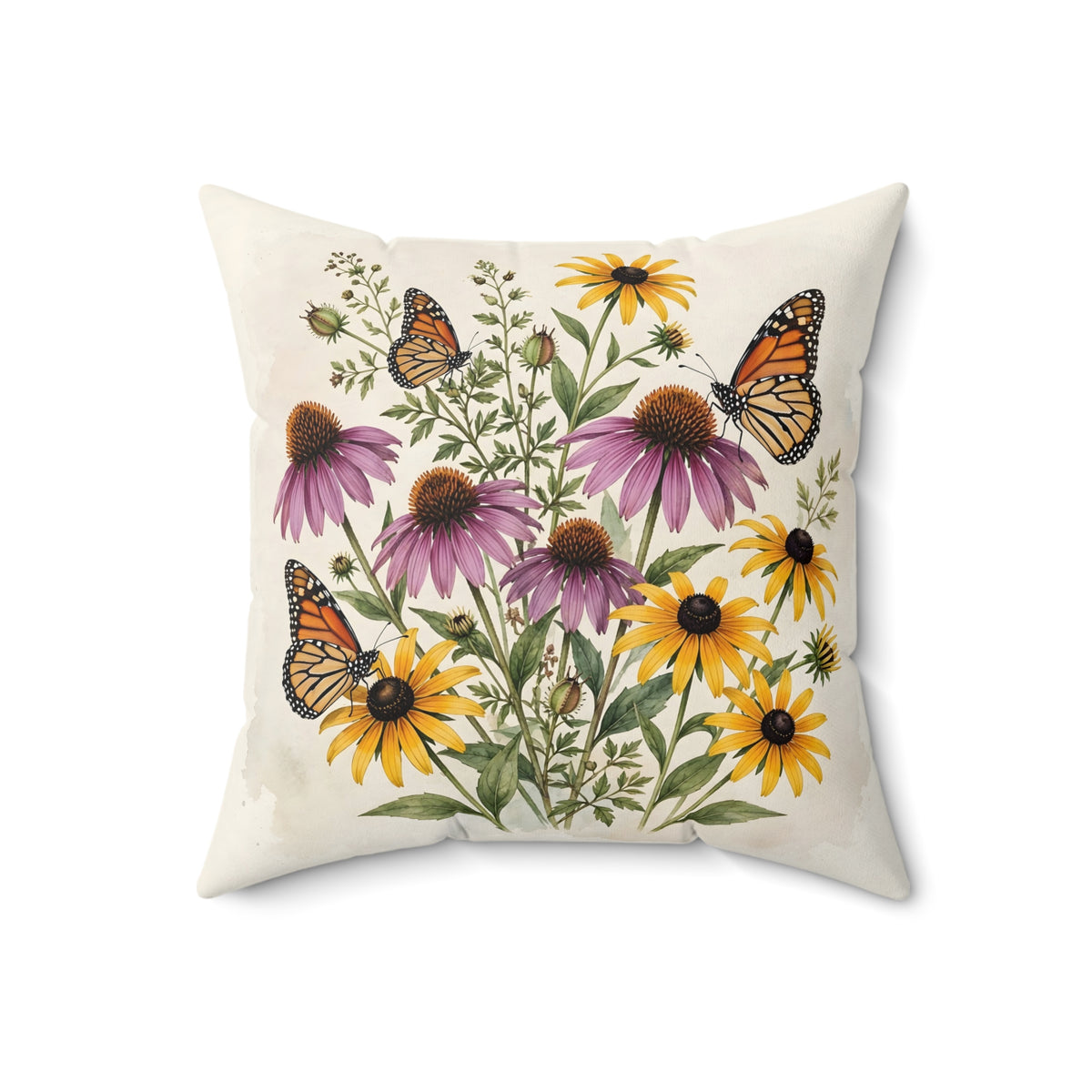 Monarch Butterflies and Wildflowers Throw Pillow – Style 2