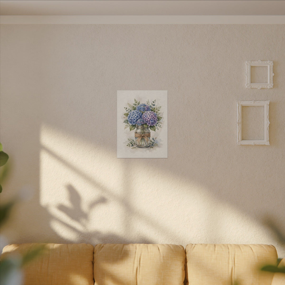 Blue Hydrangeas in a Mason Jar Canvas Wall Art