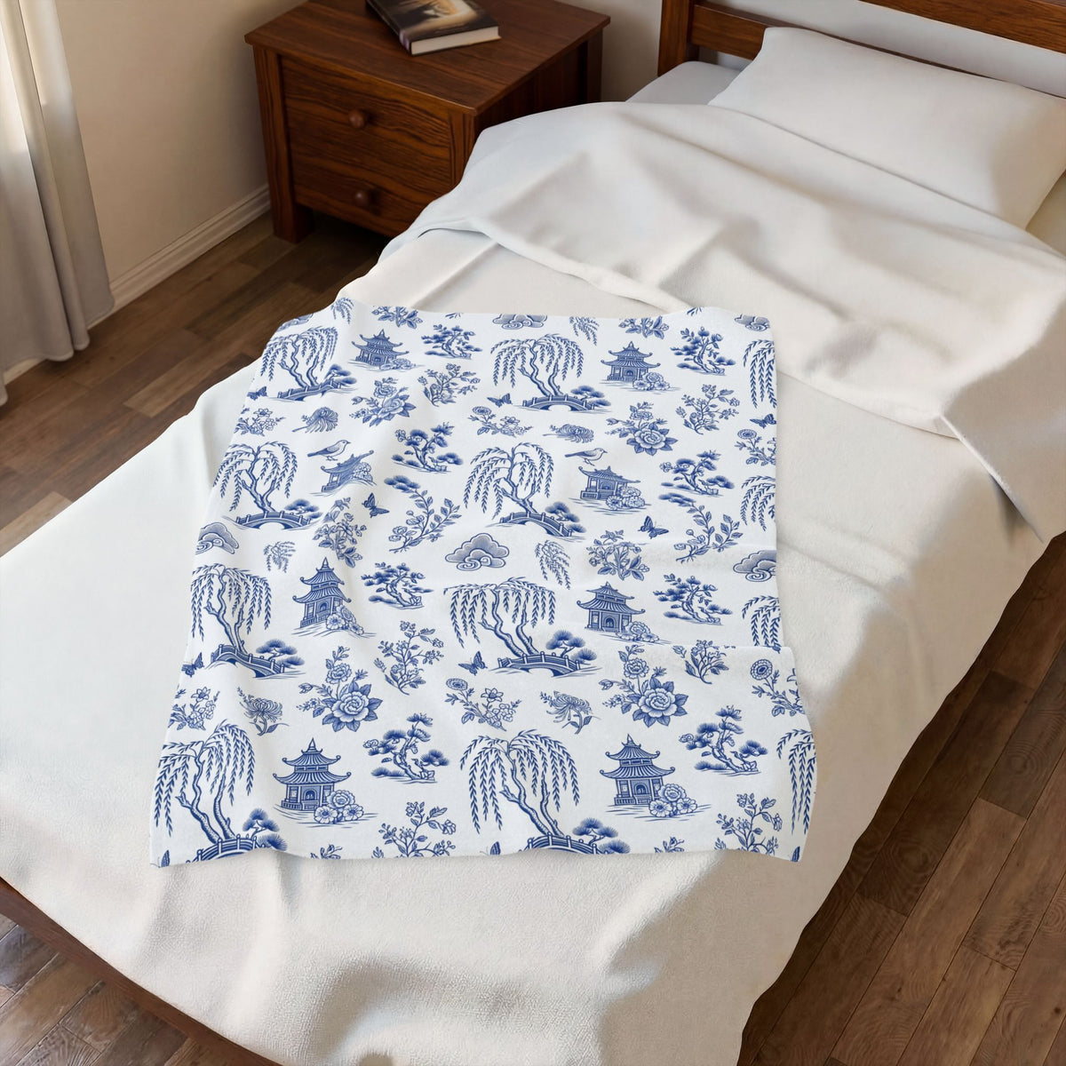 Blue Willow China Pattern Velveteen Plush Blanket – Style 2