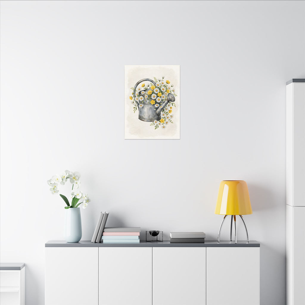 Daisies in a Watering Can Canvas Wall Art