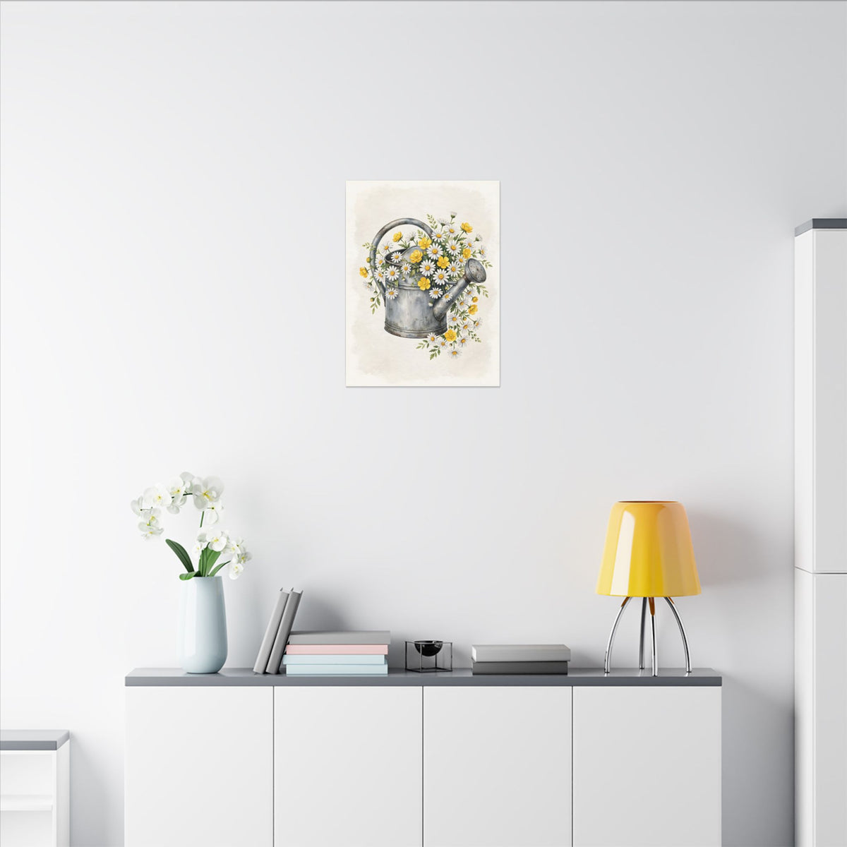 Daisies in a Watering Can Canvas Wall Art