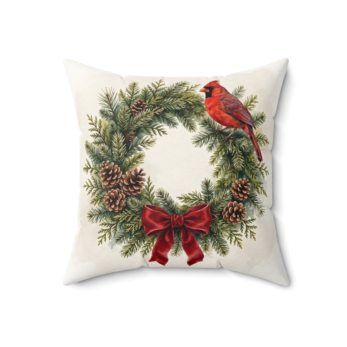 Christmas Cardinal on a Wreath Throw Pillow – Style 2