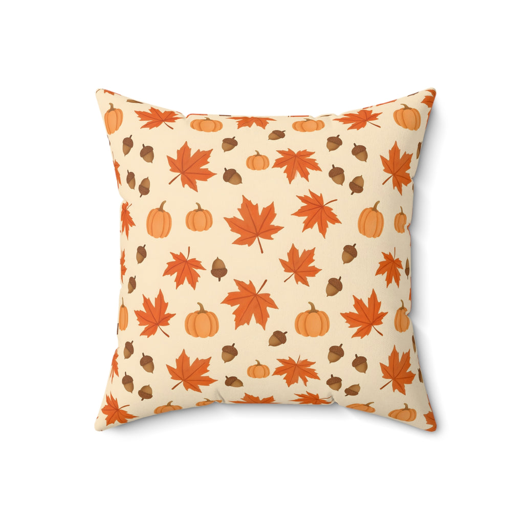 Autumn Leaves and Pumpkins Pattern Throw Pillow – Style 2