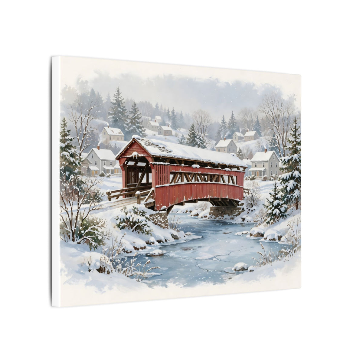 Snowy Covered Bridge Canvas Wall Art – Style 2