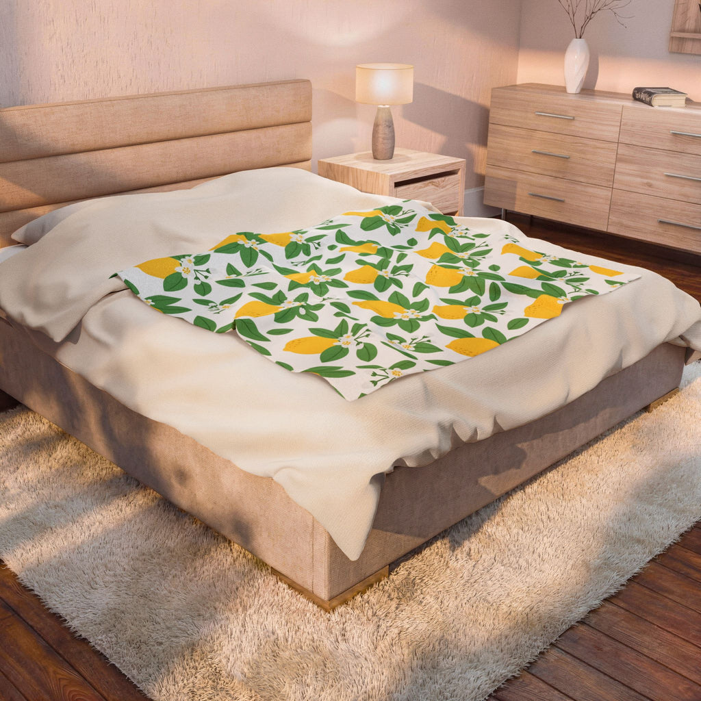 Farmhouse Lemon Pattern Velveteen Plush Blanket – Style 2