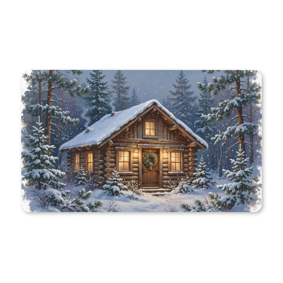 Snowy Cabin at Christmas Eve Doormat – Style 2
