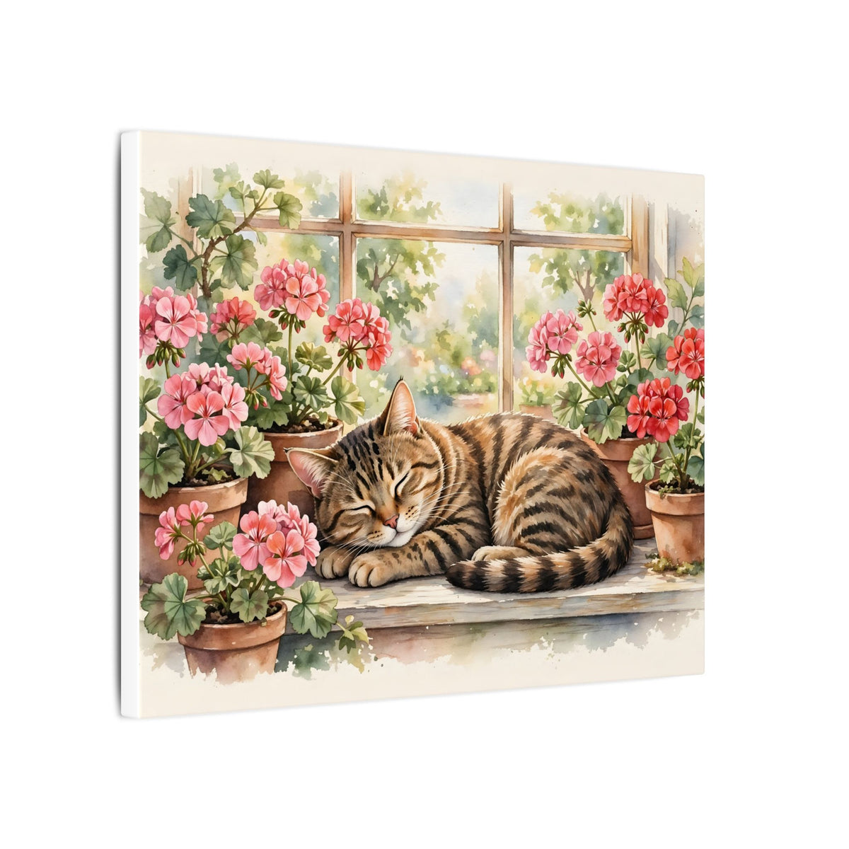 Tabby Cat in the Window Garden Canvas Wall Art – Style 2