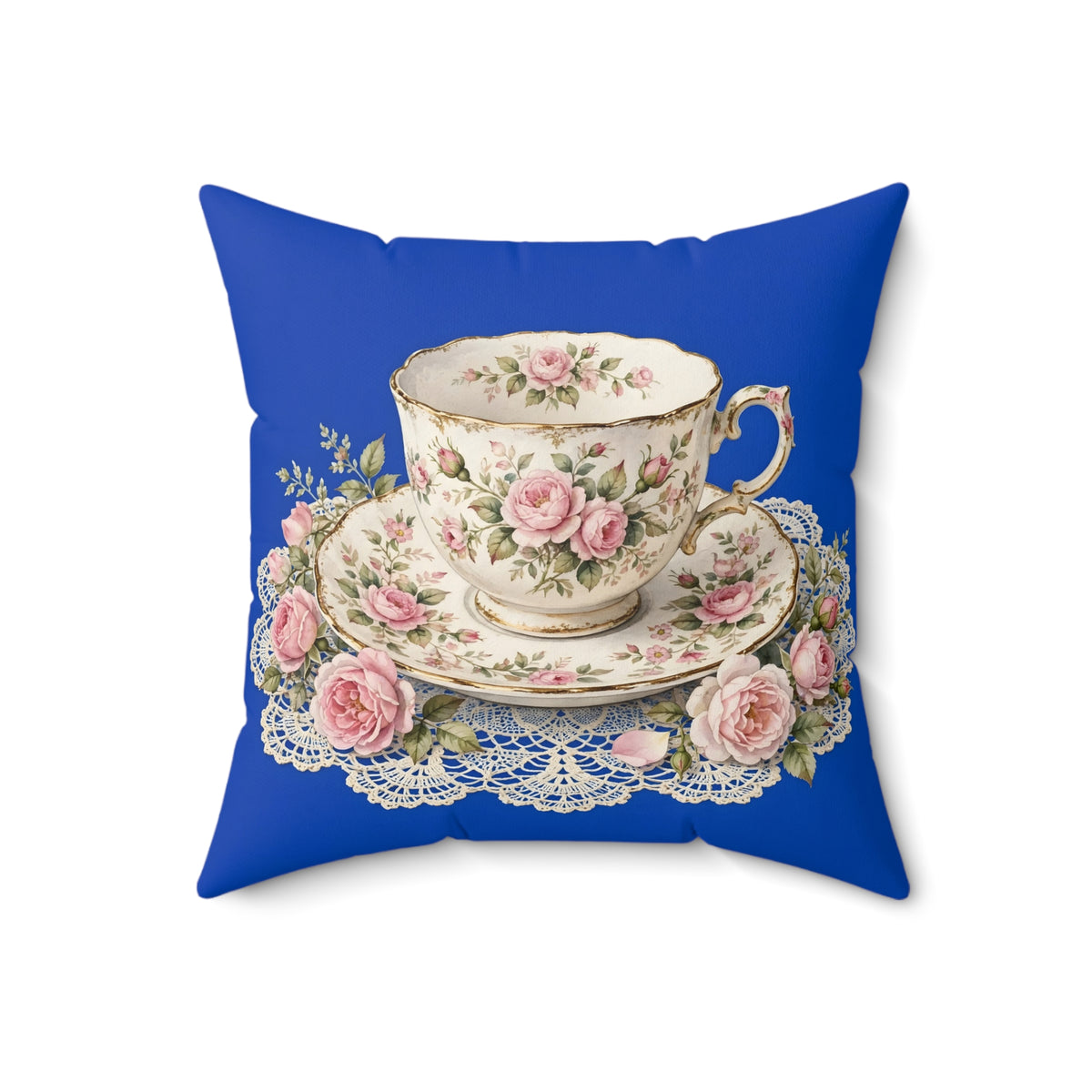 Roses and Vintage Teacup Throw Pillow