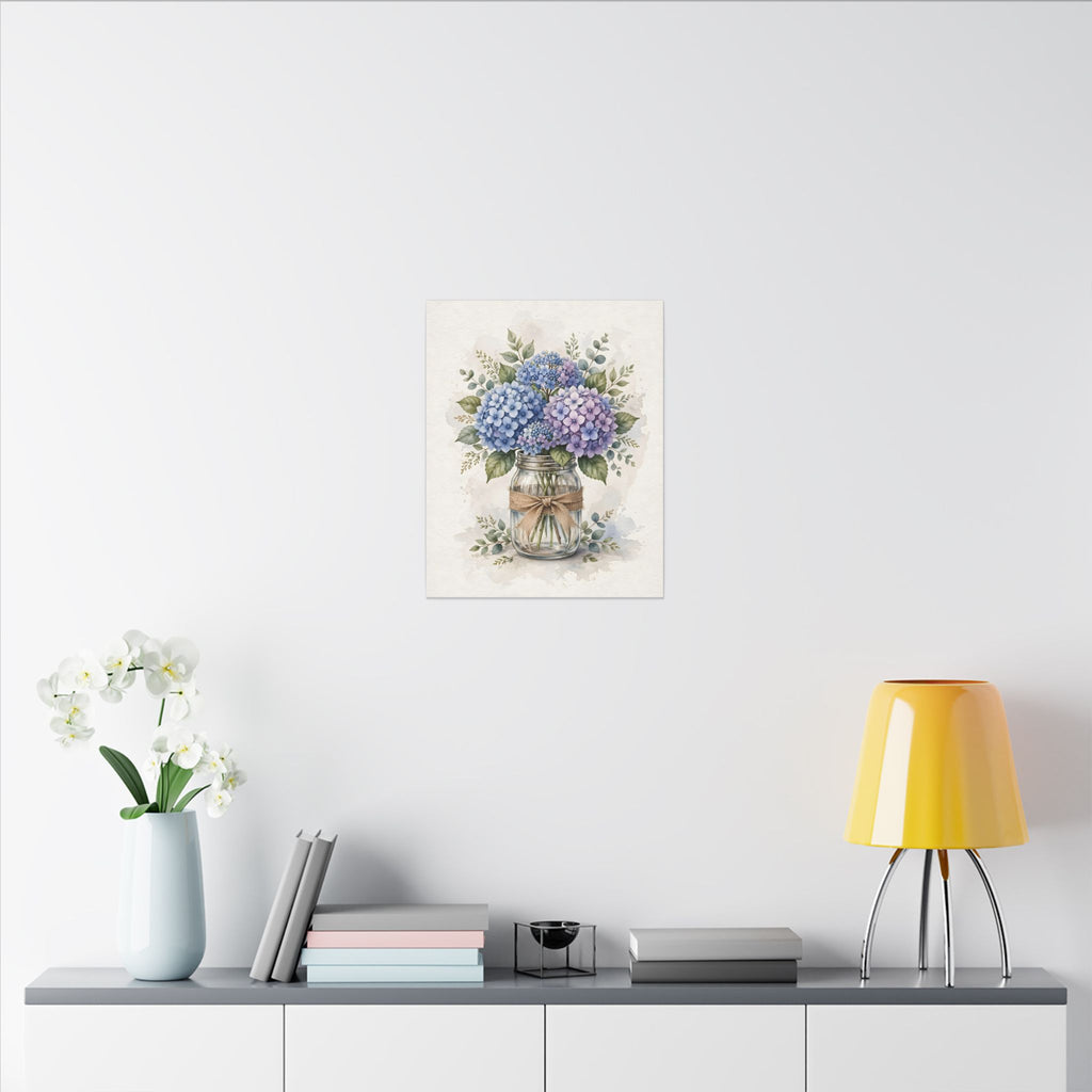 Blue Hydrangeas in a Mason Jar Canvas Wall Art