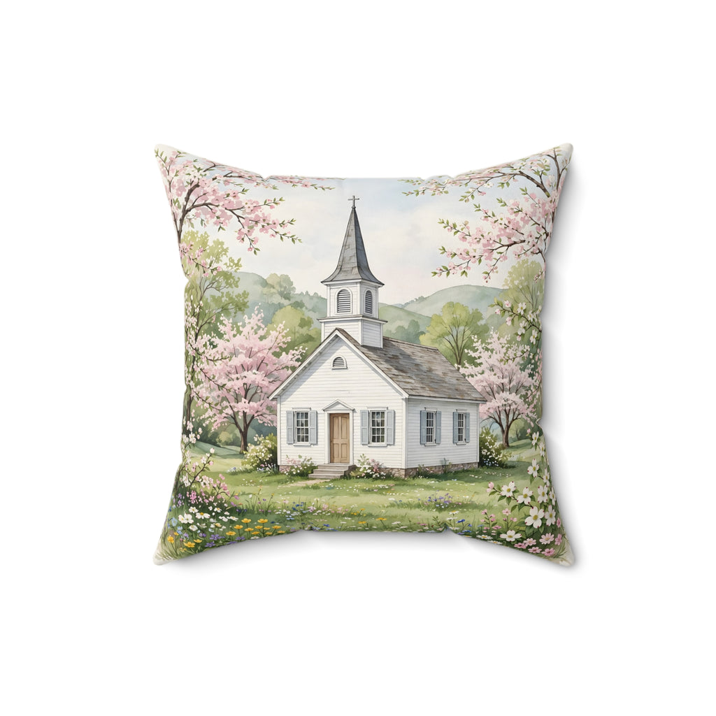Country Church in Spring Throw Pillow – Style 2