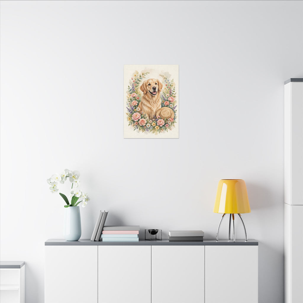 Golden Retriever in the Garden Canvas Wall Art
