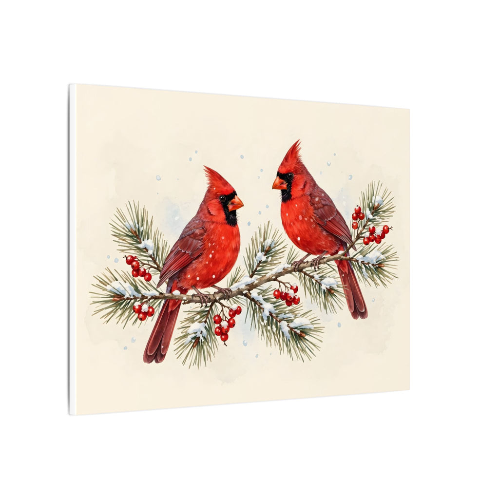 Cardinals on a Snowy Pine Branch Canvas Wall Art