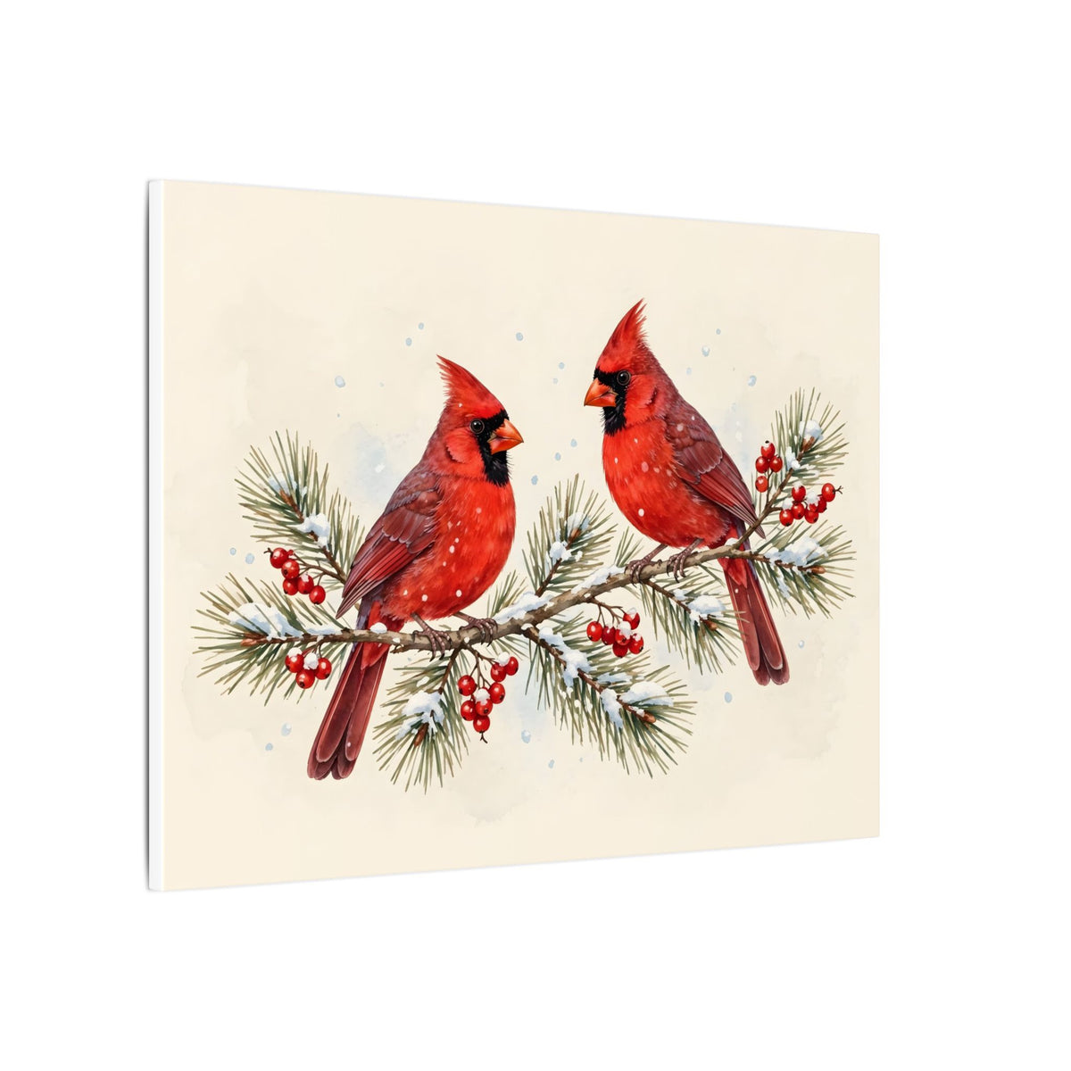 Cardinals on a Snowy Pine Branch Canvas Wall Art