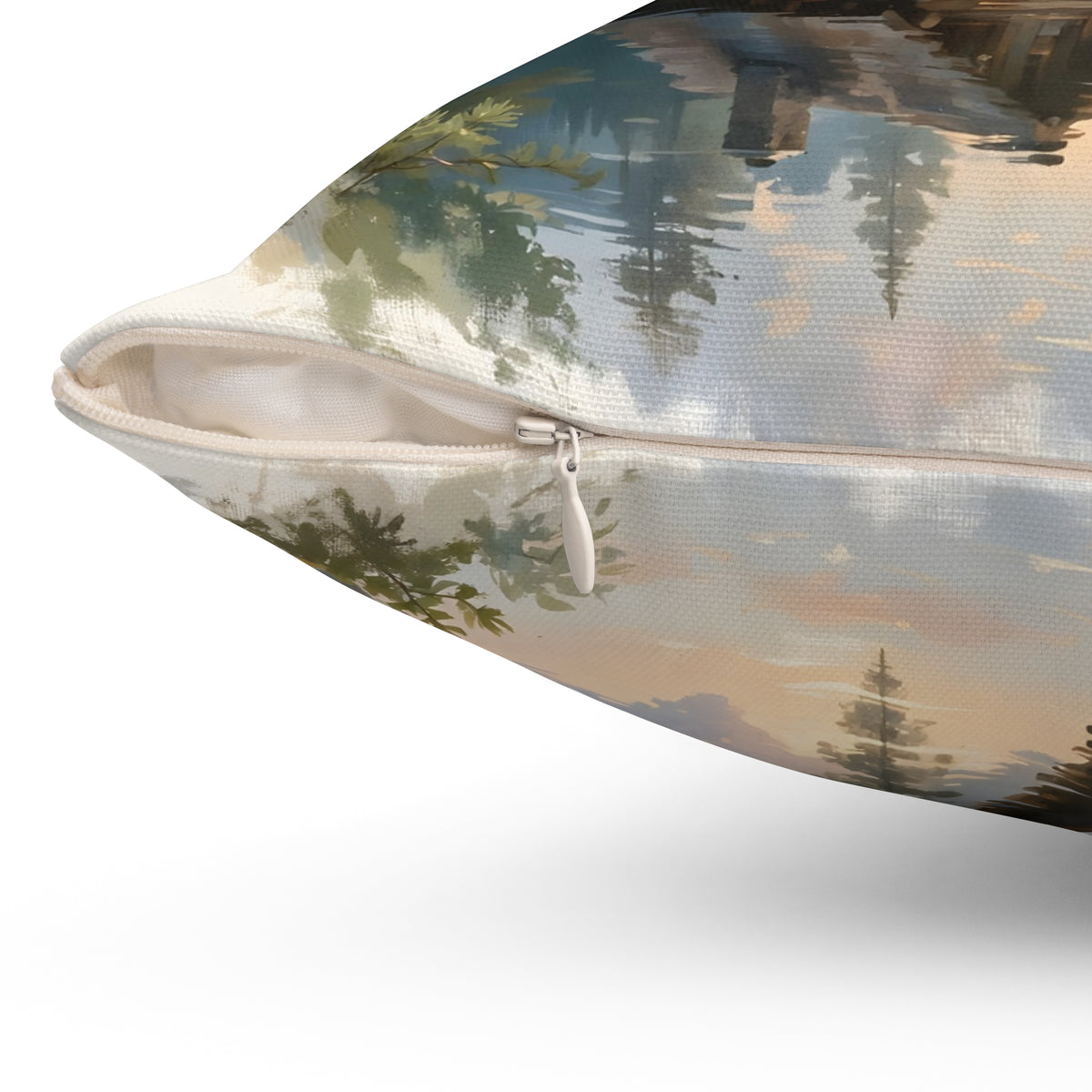 Mountain Cabin by the Lake Throw Pillow