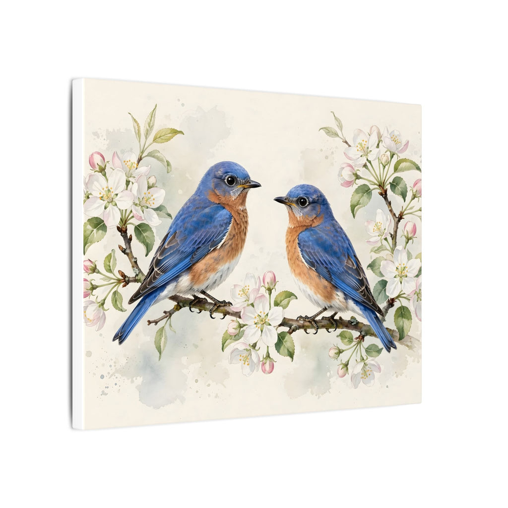 Bluebirds on a Blossom Branch Canvas Wall Art