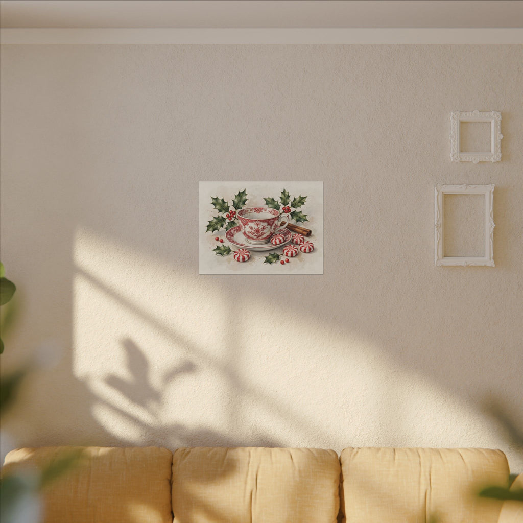 Christmas Teacup with Peppermints Canvas Wall Art