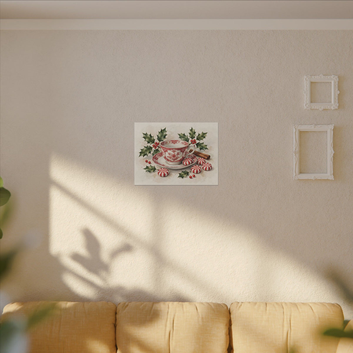 Christmas Teacup with Peppermints Canvas Wall Art