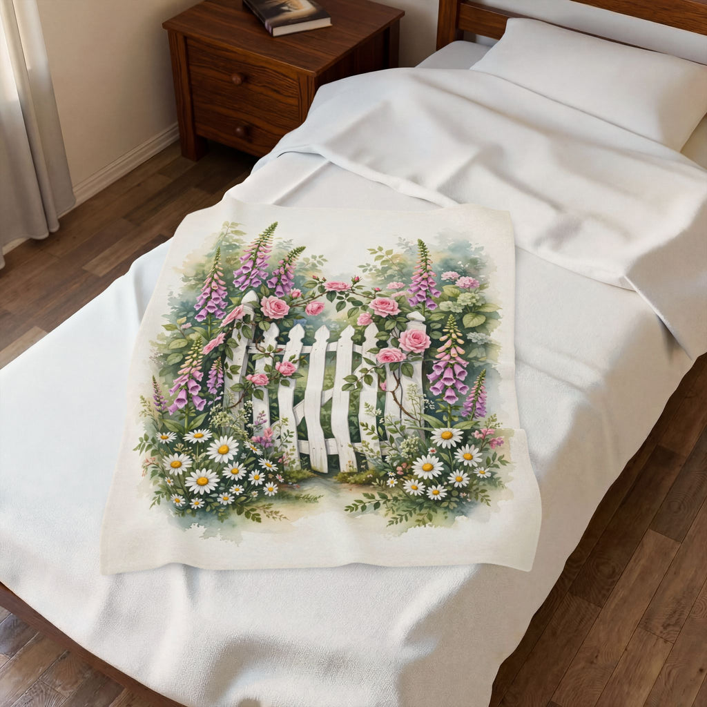 Cottage Garden Gate Velveteen Plush Blanket