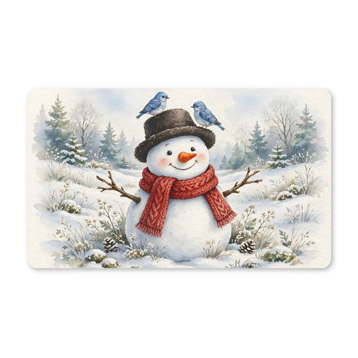 Winter Snowman and Bluebirds Doormat – Style 2