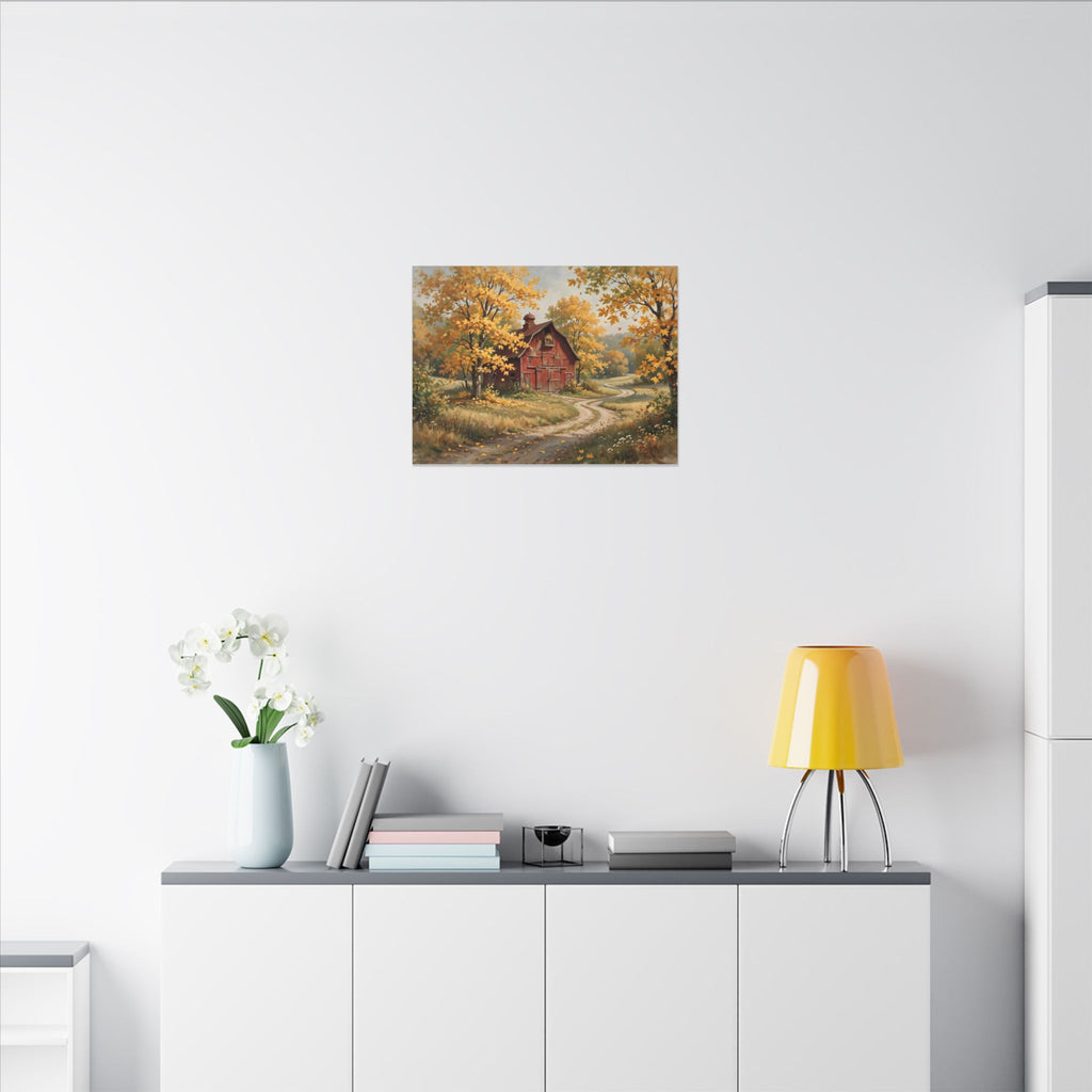 Autumn Red Barn Landscape Canvas Wall Art – Style 2