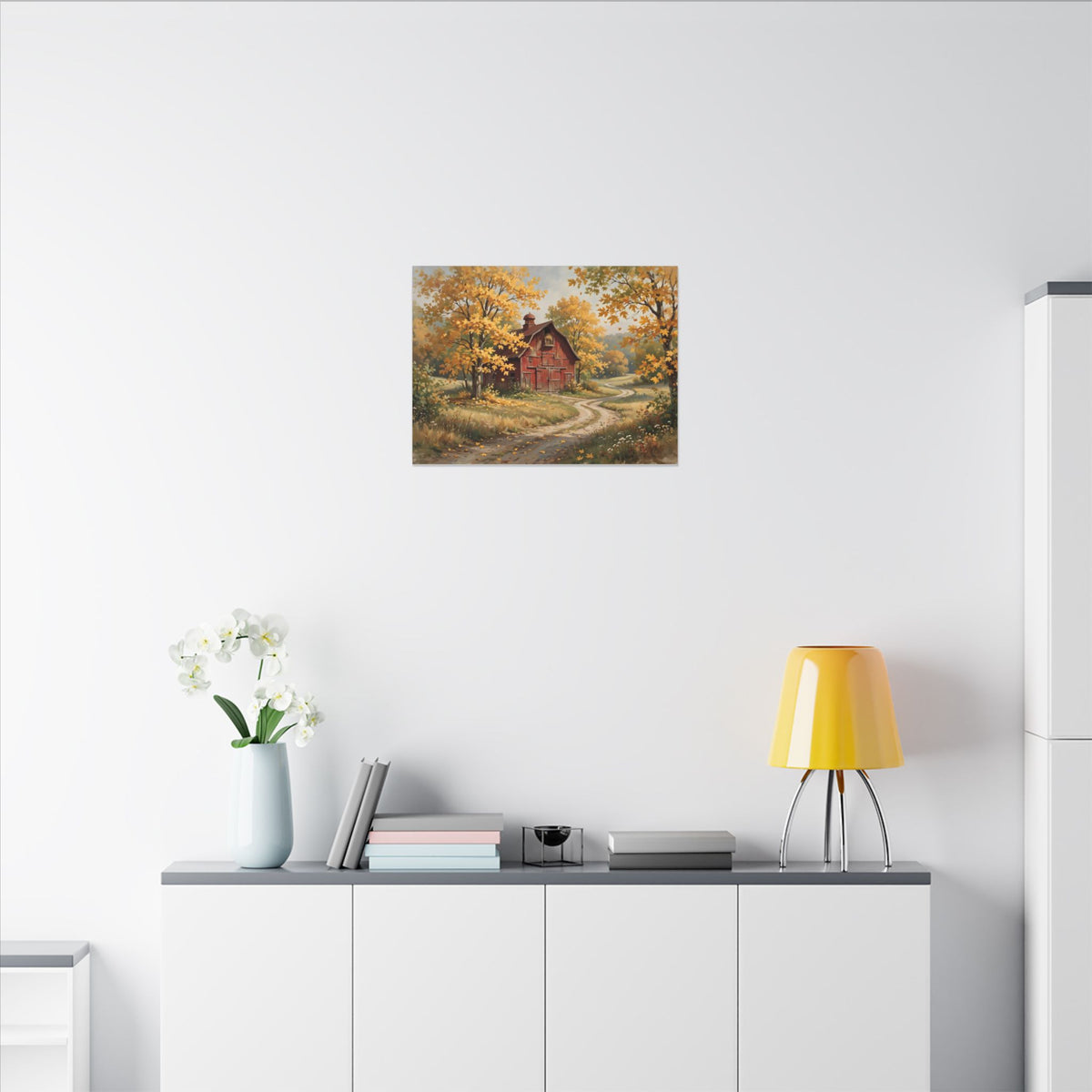 Autumn Red Barn Landscape Canvas Wall Art – Style 2