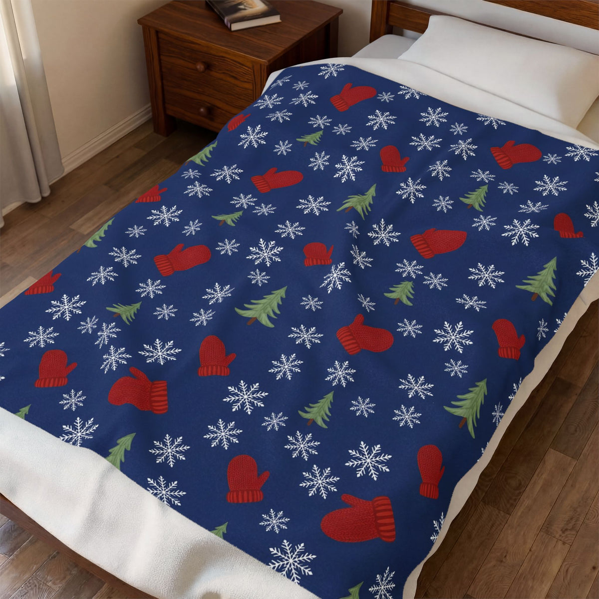 Snowflakes and Mittens Pattern Velveteen Plush Blanket